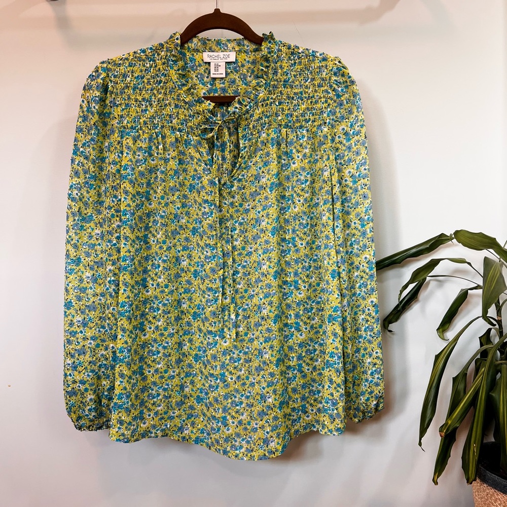 Rachel Zoe Green & Blue Floral Blouse